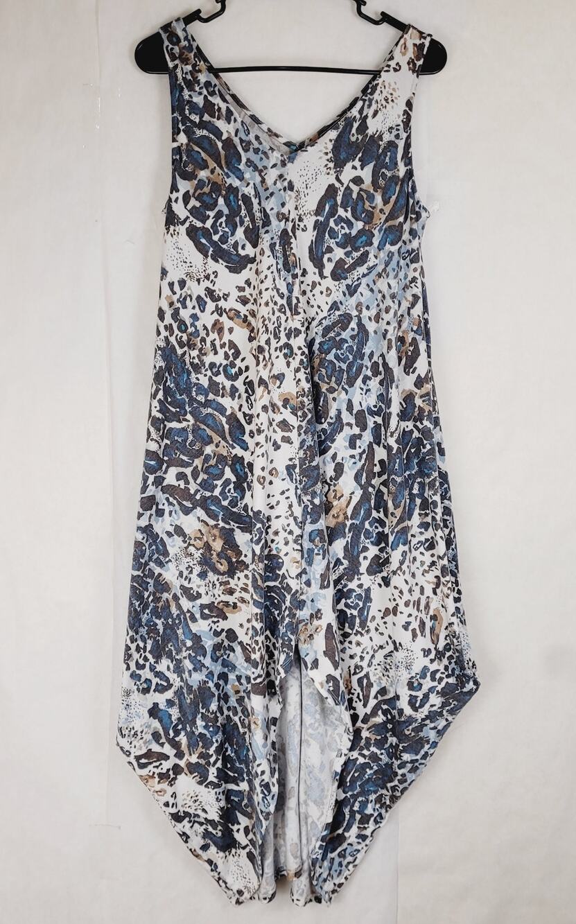 Everlily blue cheetah print handkerchief hem dress Size small Lagenlook